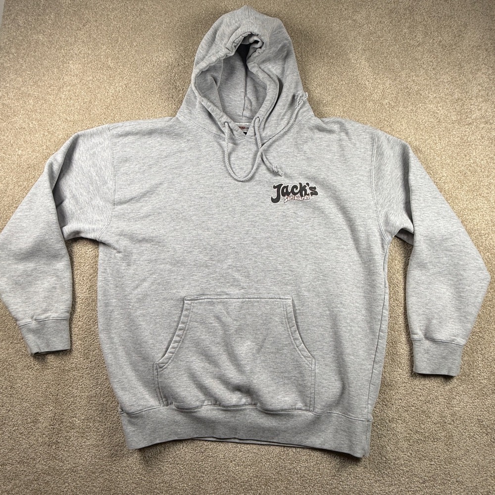 Jacks Surfboards Mens XL Gray Graphic Pullover Hoodie Surf Skate Heather Gray
